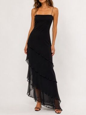 Laundry by Shelli Segal Black Silk Beaded Asymmetric Slip Dress